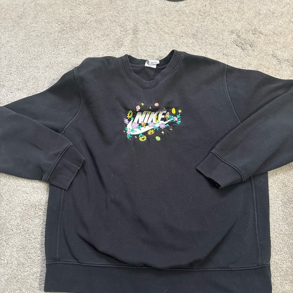 Nike Black Crewneck Sweater with Colorful Logo (Embroidered)